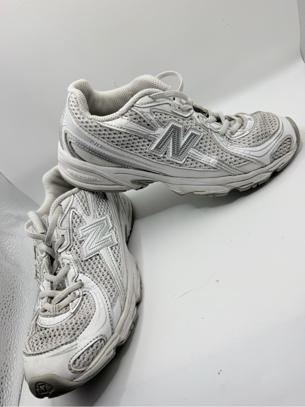 New Balance White and Light Gray Mesh Athletic Sneakers